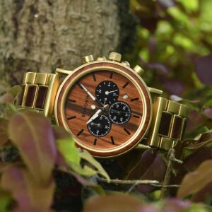 Personalized Gift Rosewood Round Gold Chronograph Men's Wooden Watches - Sunlight Q26-2_1