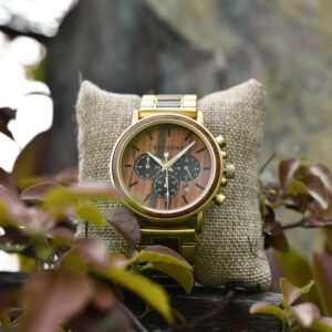 Personalized Gift Rosewood Round Gold Chronograph Men's Wooden Watches - Sunlight Q26-2