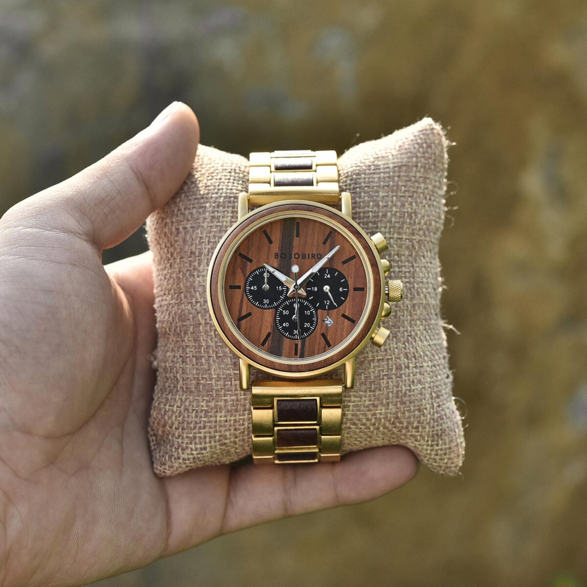 Personalized Gift Rosewood Round Gold Chronograph Men's Wooden Watches - Sunlight Q26-2_3 Personalized Gift Rosewood Round Gold Chronograph Men's Wooden Watches - Sunlight Q26-2_3