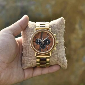 Personalized Gift Rosewood Round Gold Chronograph Men's Wooden Watches - Sunlight Q26-2_3