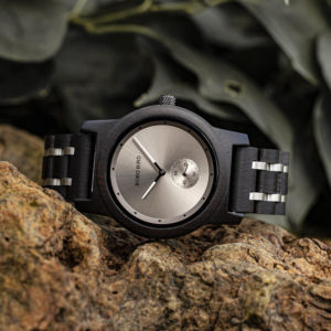 Men's Ebony wood Stainless Steel Watch Chronograph Quartz Japanese Movement Wood Watch Q18-1-