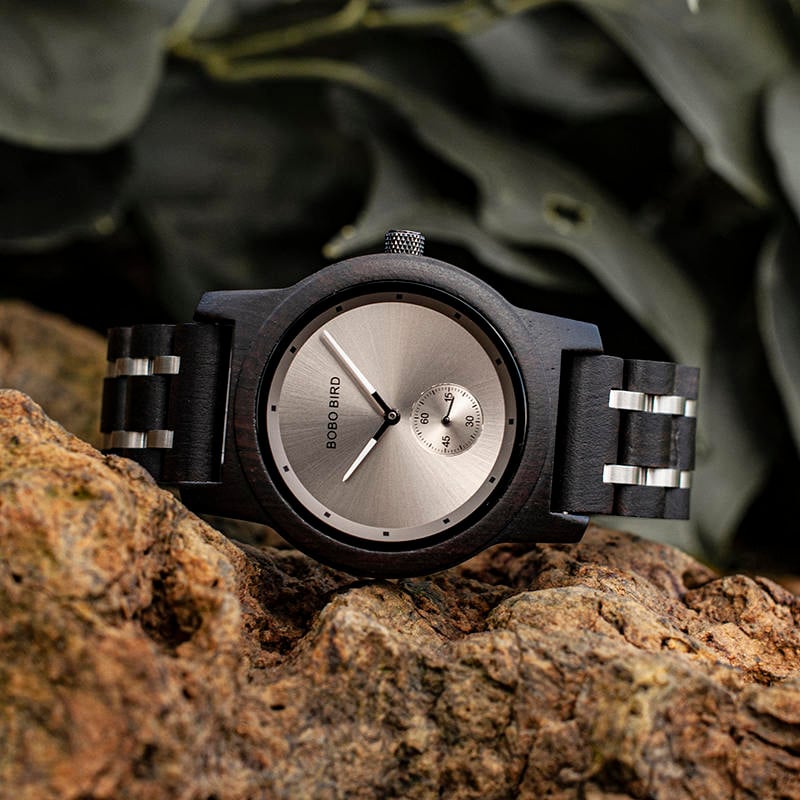 Men's Ebony wood Stainless Steel Watch Chronograph Quartz Japanese Movement Wood Watch Q18-1-1 Men's Ebony wood Stainless Steel Watch Chronograph Quartz Japanese Movement Wood Watch Q18-1-1