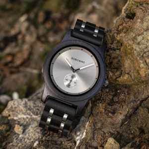 Men's Ebony wood Stainless Steel Watch Chronograph Quartz Japanese Movement Wood Watch Q18-1-2