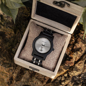 Men's Ebony wood Stainless Steel Watch Chronograph Quartz Japanese Movement Wood Watch Q18-1-8