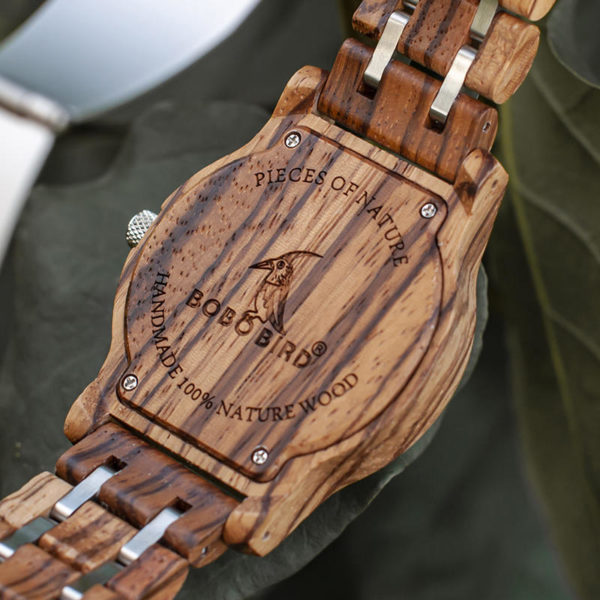 Reloj de acero inoxidable de madera de cebra para hombres Reloj de madera con movimiento japonés de cuarzo Q18-2