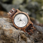 Men's Zebrawood Stainless Steel Watch Chronograph Quartz Japanese Movement wood Watch P18-2