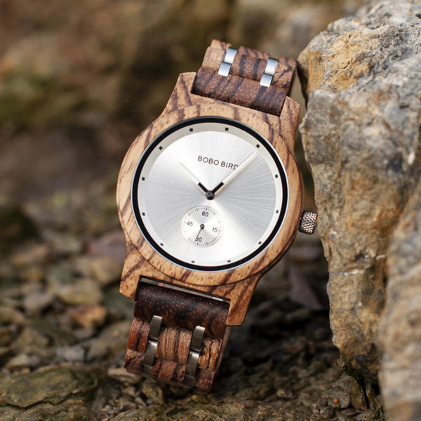 Men's Zebrawood Stainless Steel Watch Chronograph Quartz Japanese Movement wood Watch P18-1-3
