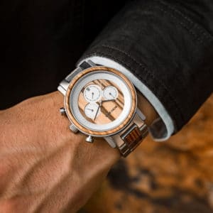 Men's Zebra Wooden Silver Stainless Steel Quartz Chronograph Watch - Ralph R01-4