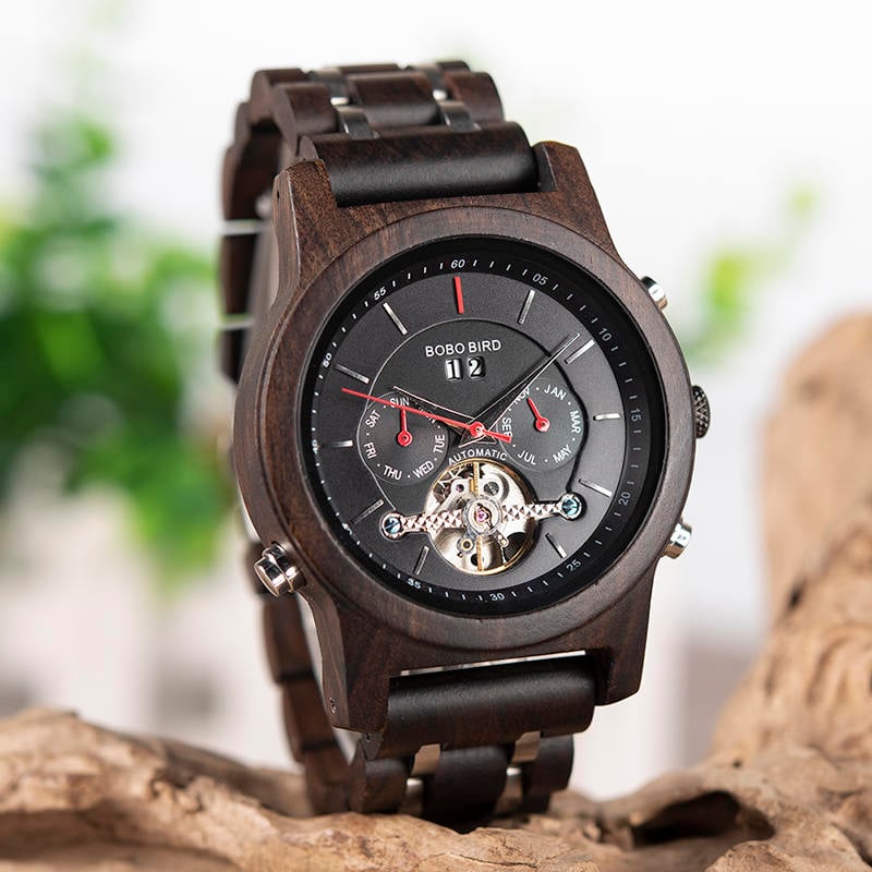 Luxury Mechanical Multifunction Business Wood Watch Q27-1-9 Luxury Mechanical Multifunction Business Wood Watch Q27-1-9