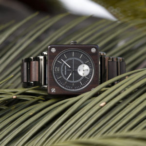 Men's Natural Wooden Watches Square Dial Chrono Luxury Quartz Personalized Wood Watch R14-1