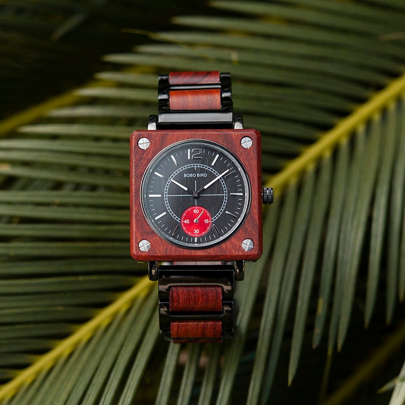 Men's Natural Wooden Watches Square Dial Chrono Luxury Quartz Personalized Wood Watch R14-2-3 Men's Natural Wooden Watches Square Dial Chrono Luxury Quartz Personalized Wood Watch R14-2-3