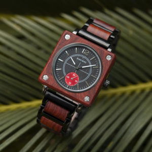 Men's Natural Wooden Watches Square Dial Chrono Luxury Quartz Personalized Wood Watch R14-2-4