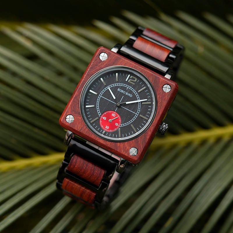 Men's Natural Wooden Watches Square Dial Chrono Luxury Quartz Personalized Wood Watch R14-2-4 Men's Natural Wooden Watches Square Dial Chrono Luxury Quartz Personalized Wood Watch R14-2-4