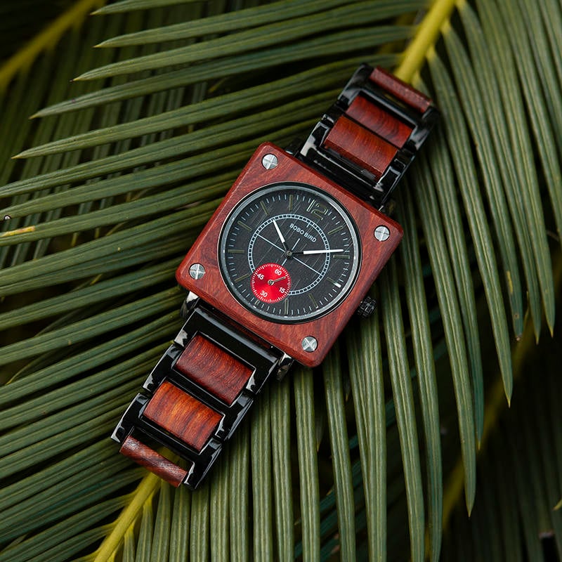 Men's Natural Wooden Watches Square Dial Chrono Luxury Quartz Personalized Wood Watch R14-2-6 Men's Natural Wooden Watches Square Dial Chrono Luxury Quartz Personalized Wood Watch R14-2