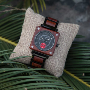 Men's Natural Wooden Watches Square Dial Chrono Luxury Quartz Personalized Wood Watch R14-2