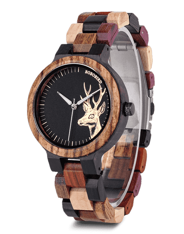Colorful Wooden Leisure Quartz Wristwatches with Cute Deer Pattern Unique Couple Watches P14-3