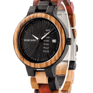 Week and Date Multi-Functional Display Handmade Zebra Wooden Watch P14-4
