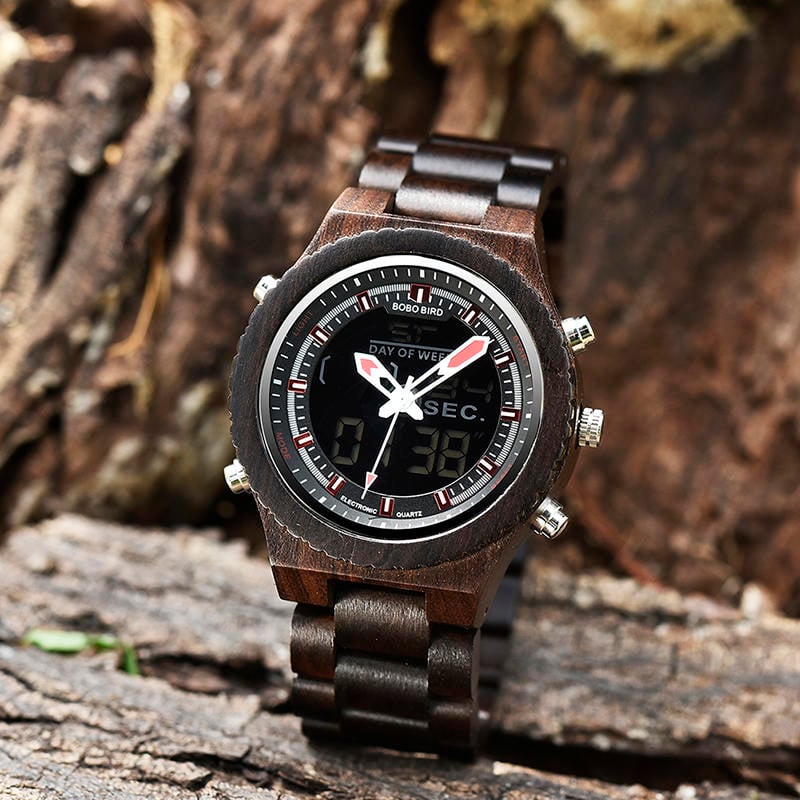 Wooden Watches for Men Ebony Wood Dual Display Quartz Watch for Men LED Digital Army Military Sport Wristwatch P02-1-5 Wooden Watches for Men Ebony Wood Dual Display Quartz Watch for Men LED Digital Army Military Sport Wristwatch P02-1-5