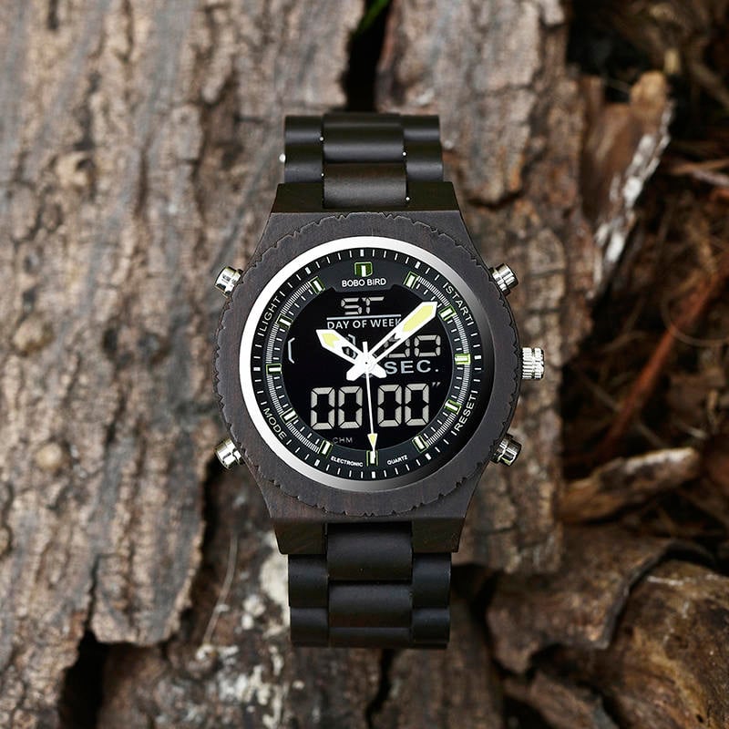Wooden Watches for Men Ebony Wood Dual Display Quartz Watch for Men LED Digital Army Military Sport Wristwatch P02-2-6 Wooden Watches for Men Ebony Wood Dual Display Quartz Watch for Men LED Digital Army Military Sport Wristwatch P02-2-6