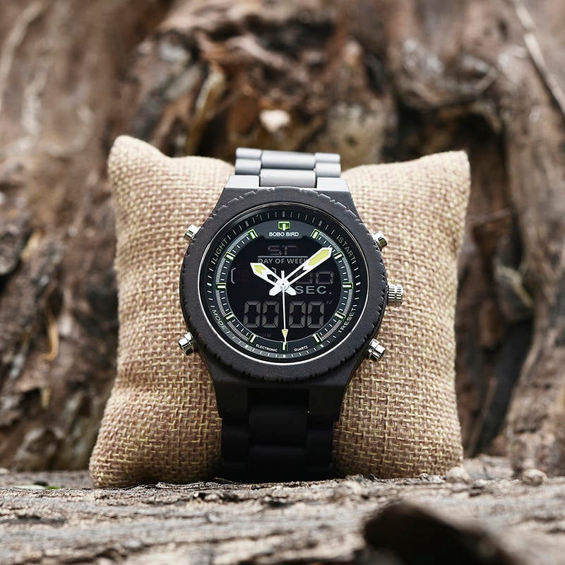 Wooden Watches for Men Ebony Wood Dual Display Quartz Watch for Men LED Digital Army Military Sport Wristwatch P02-2-7 Wooden Watches for Men Ebony Wood Dual Display Quartz Watch for Men LED Digital Army Military Sport Wristwatch P02-2-7