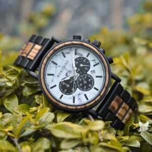 Classic Handmade Zebra Wood Watch Marbled Dial Men's Chronograph Wooden Watch - P09-4
