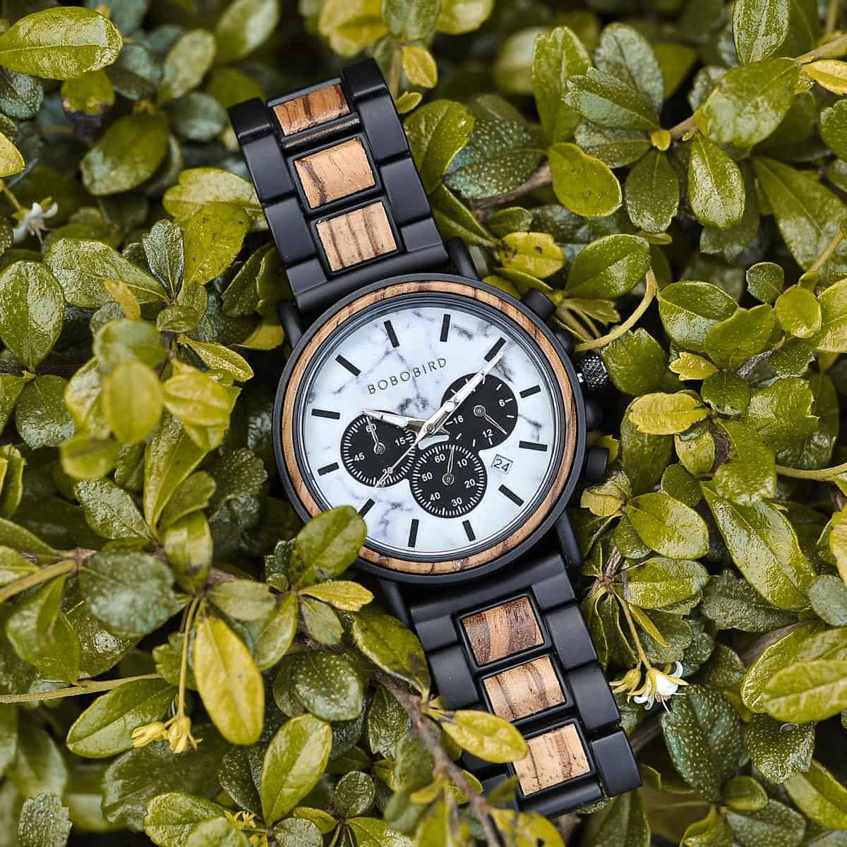 Relógio de Madeira Clássico Feito à Mão Zebra Relógio de Madeira Marmoreado Cronógrafo Homem