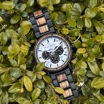 Classic Handmade Zebra Wood Watch Marbled Dial Men's Chronograph Wooden Watch