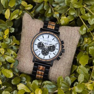 Classic Handmade Zebra Wood Watch Marbled Dial Men's Chronograph Wooden Watch - P09-4_6