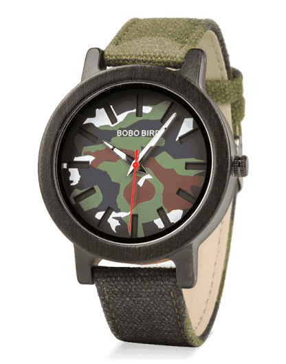 緑の陸軍軍人の男性のクォーツ木製の時計