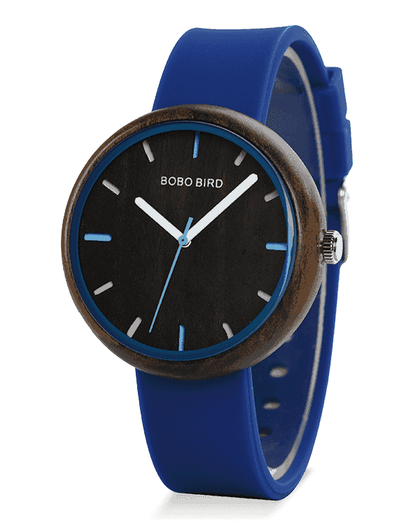 Simple Blue Silicone Band Women Wood Watch R28-1