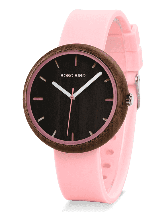 Simple Pink Silicone Band Women Wood Watch R28-3