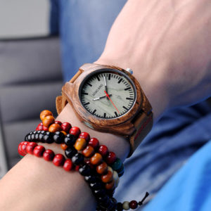 Trendy Casual Round Dial Genuine Leather Wood Watch Q05-3