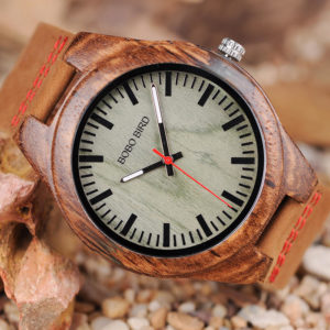 Trendy Casual Round Dial Genuine Leather Wood Watch Q05-3-5