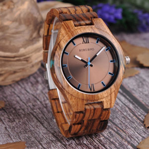 Trendy Casual Resin Round Metal Dial Zebra Wood Watch Q05-1