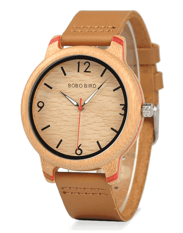 Decent Gift Leather Strap Men's Wooden Watch for Him Q22-1