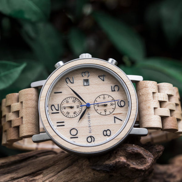 Men's Classic Handmade Maple Wooden Watch Natural Wooden Dial with Date Display Chronograph Watches s08