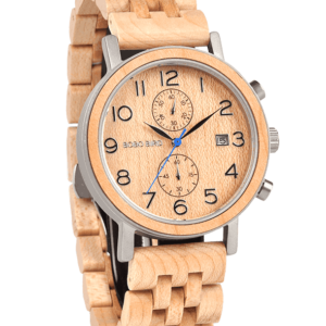 Men's Classic Handmade Maple Wooden Watch Natural Wooden Dial with Date Display Chronograph Watches - Socrates S08-2