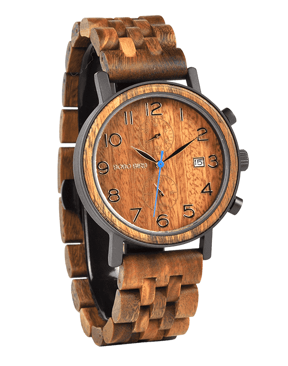 Men's Classic Handmade Maple Wooden Watch Natural Wooden Dial with Date Display Chronograph Watches - Socrates S08-3