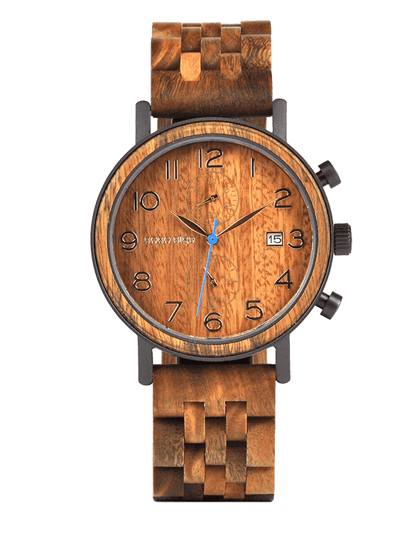 Men's Classic Handmade Maple Wooden Watch Natural Wooden Dial with Date Display Chronograph Watches - Socrates S08-3