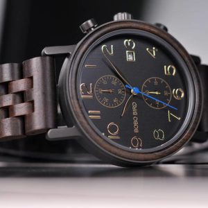 Men's Classic Handmade Ebony Wooden Watch Natural Wooden Dial with Date Display Chronograph Watches - Socrates S08-1