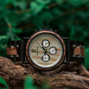 Handmade Original Wood Grain Wooden Watches for Men Ebony Stainless Steel Chronograph Watch - Peredur_1