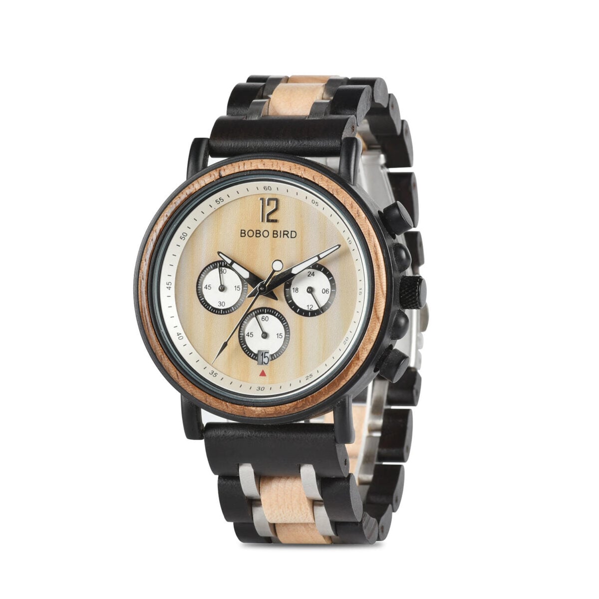 Handmade Original Wood Grain Wooden Watches for Men Ebony Stainless Steel Chronograph Watch - Peredur_4 Handmade Original Wood Grain Wooden Watches for Men Ebony Stainless Steel Chronograph Watch - Peredur_4