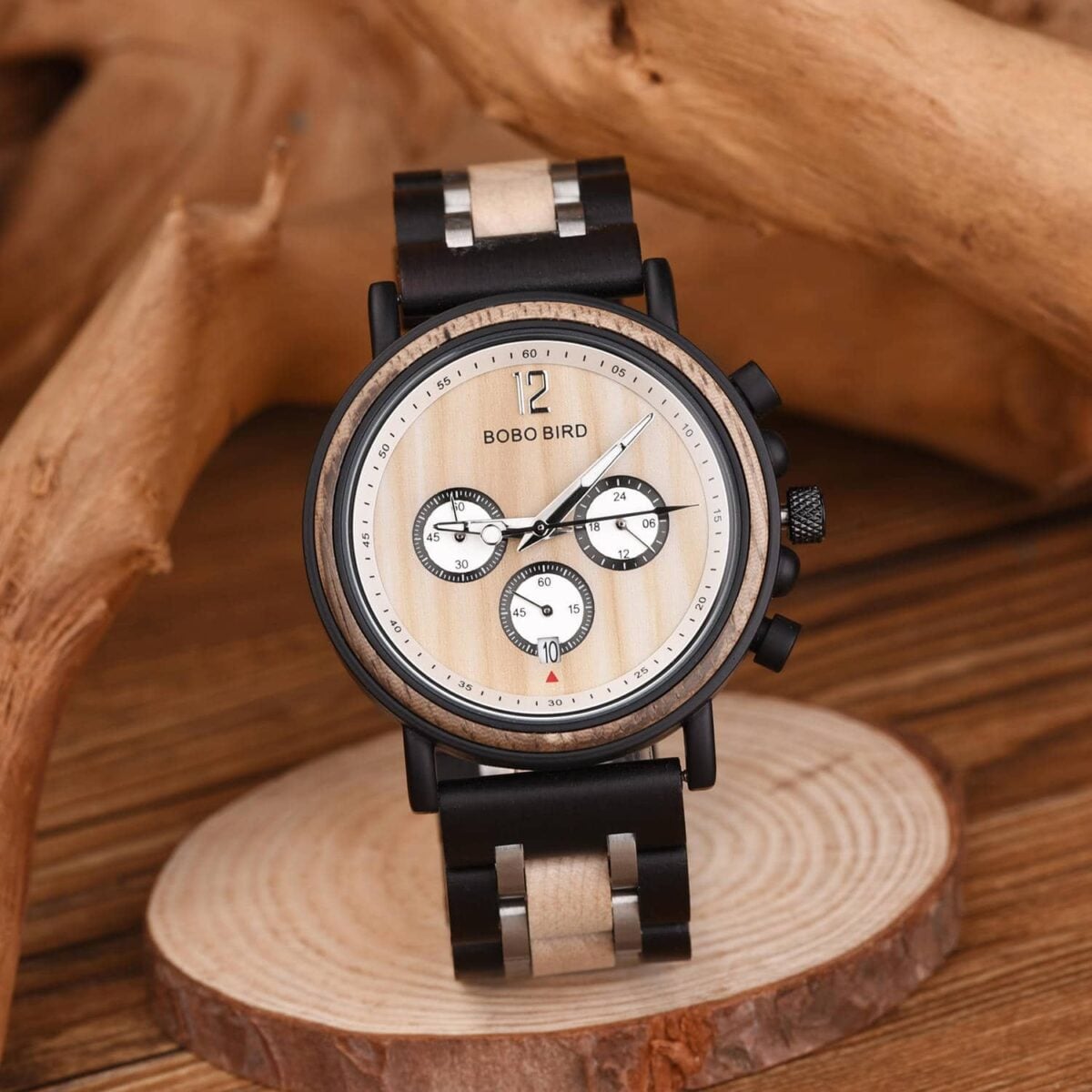 Handmade Original Wood Grain Wooden Watches for Men Ebony Stainless Steel Chronograph Watch - Peredur_7 Handmade Original Wood Grain Wooden Watches for Men Ebony Stainless Steel Chronograph Watch - Peredur_7