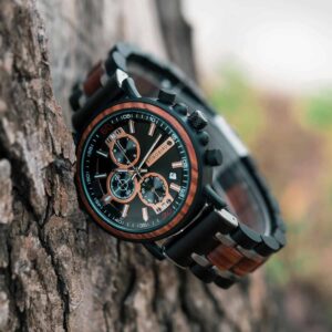 Personalized Engraved Wooden Watches fom Men padauk and silver Stainless Steel - King Arthur S18-1