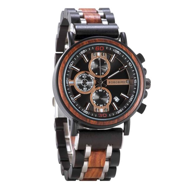 Personalized Engraved Wooden Watches fom Men padauk and silver Stainless Steel - King Arthur S18-1