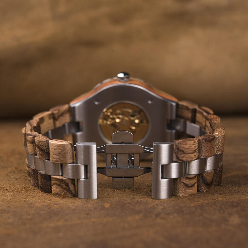 Premium Handcrafted Natural Zebra Wood Automatic Mechanical Movement Wooden Watches for Men Best Gift for Him - Gold S11-2-4 Premium Handcrafted Natural Zebra Wood Automatic Mechanical Movement Wooden Watches for Men Best Gift for Him - Gold S11-2-4