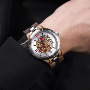 Relojes de madera de cebra natural de primera calidad con movimiento mecánico automático para hombres Mejor regalo para él - Oro S11-2