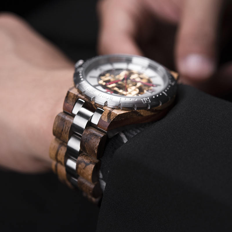 Premium Handcrafted Natural Zebra Wood Automatic Mechanical Movement Wooden Watches for Men Best Gift for Him - Gold S11-2-6 Premium Handcrafted Natural Zebra Wood Automatic Mechanical Movement Wooden Watches for Men Best Gift for Him - Gold S11-2-6