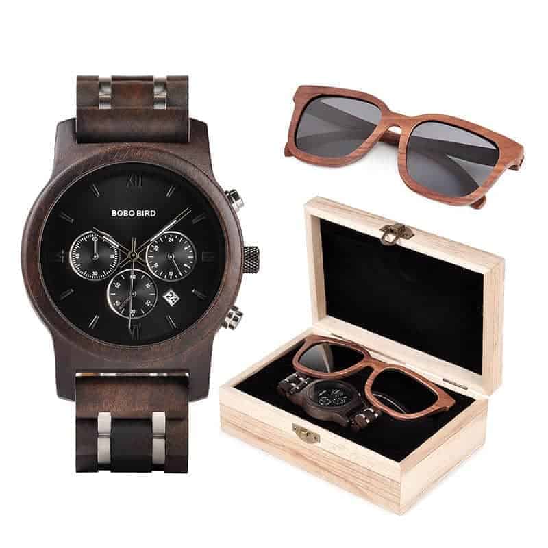 Men Wooden Watches & Sunglasses Gift Box