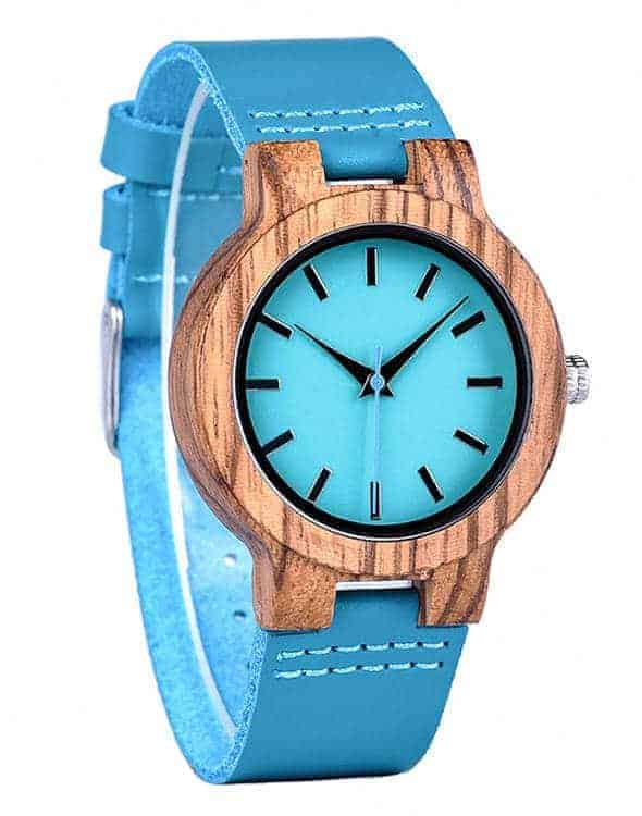 Women Wooden Watches Timepieces Turquoise Blue Lovers Great Gifts C28-1
